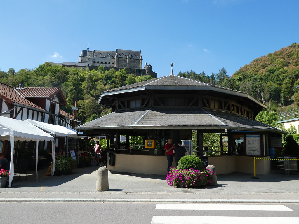 Vianden Chairlift station with the castle on the hilltop