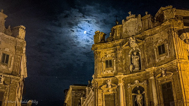 Moon Shining Over Quattro Canti in Palermo