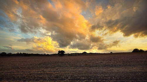 clouds sunset orange shropshire landscape stubble
