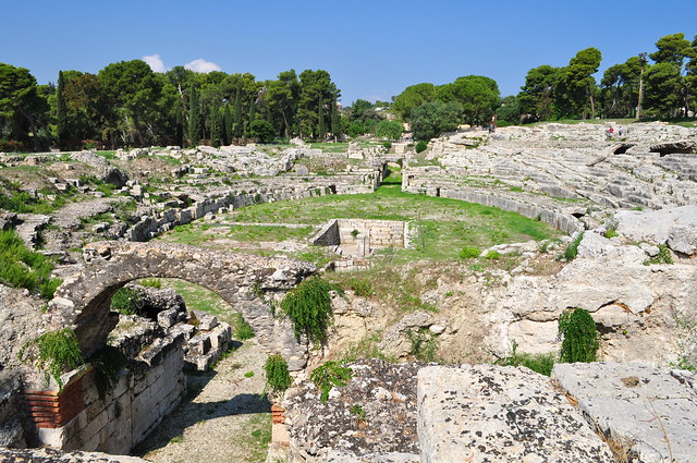 Amphithéâtre romain, Parc archéologique de Neapolis, Syracuse, Sicile, Italie.