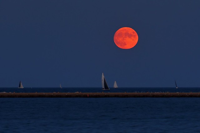 Harvest Moonrise over Lake Michigan