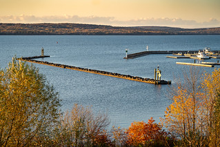 View of breakwaters and levee on Lake Superior in Ashland Wisconsin. Taken in the fall season