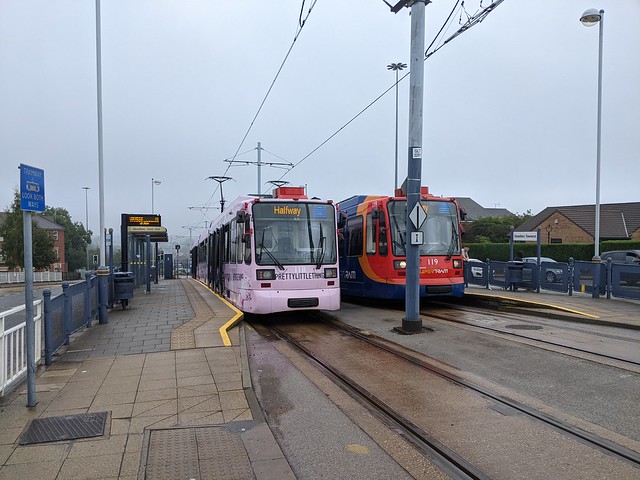 Gleadless Townend, Sheffield. Trams halted by a traffic accident.