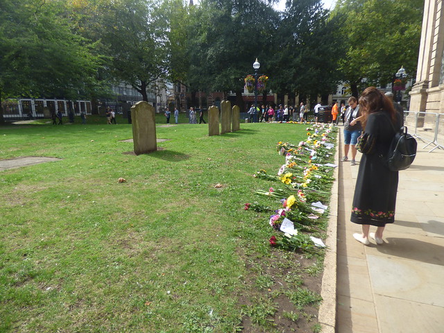 Flower tribute to the late Queen Elizabeth II at Cathedral Square