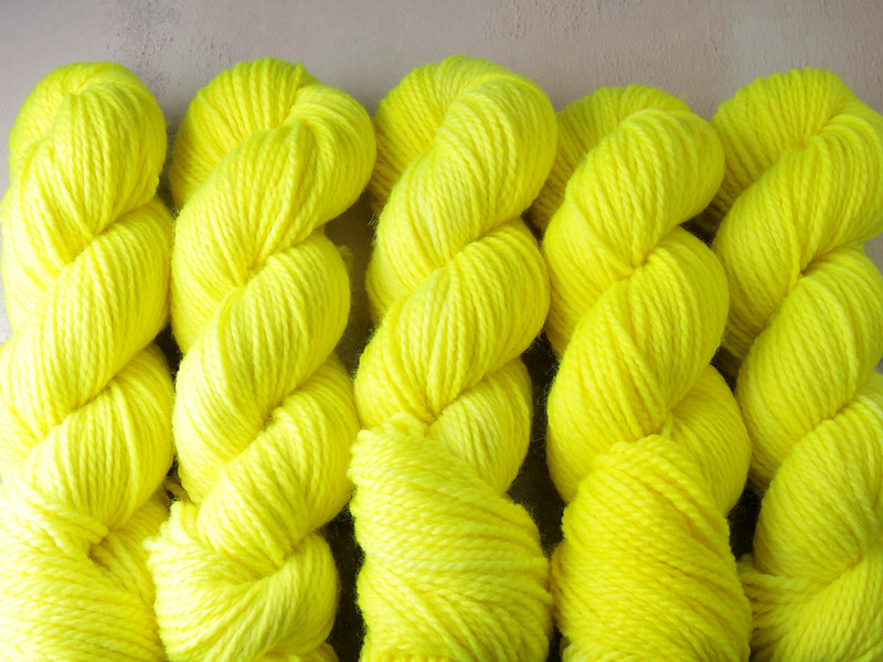 Awesome Aran – British Bluefaced Leicester wool superwash hand-dyed yarn 100g – ‘Health and Safety Gone Mad’ (neon yellow)
