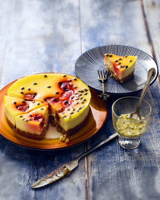 Newyork cheese cake with passionfruit and raspberry from waitrose