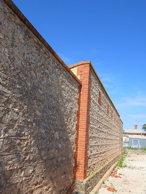 Port Wakefield.  The rear walls of the cells at the Port Wakefield Courthouse. Courthouse built 1858 these stone cells a bit later about 1870.