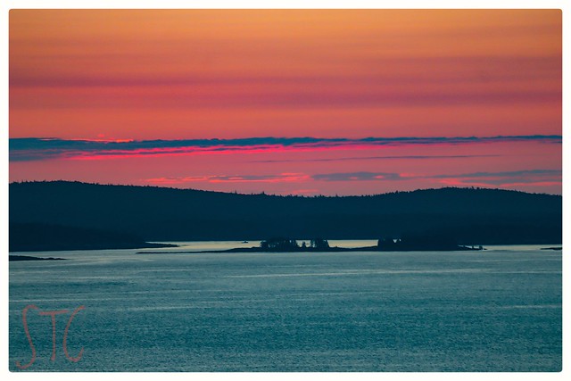 Sunrise over Frenchman Bay seen from Acadia National Park