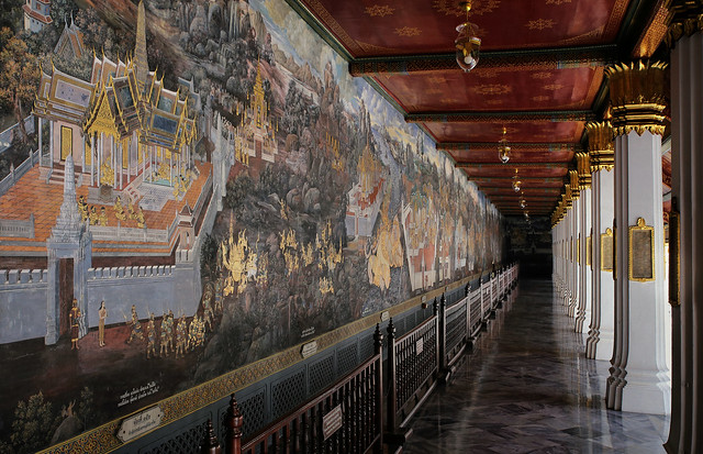 Murals depict the story of Ramakien, Thailand's National epic