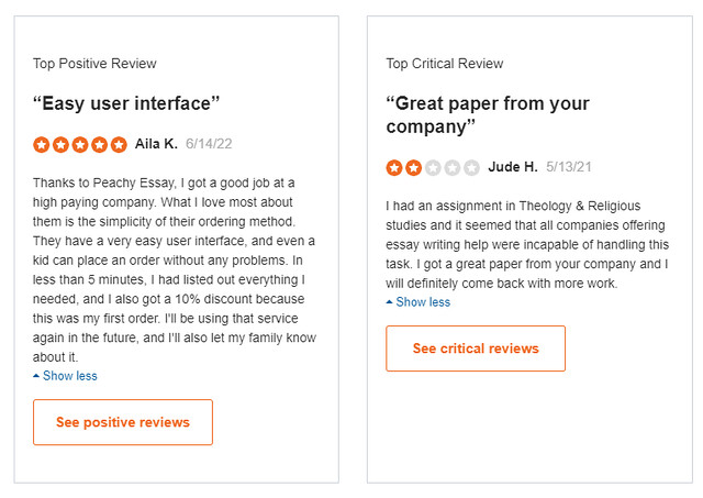 Like every writing service, Peachyessay.com have both positive and negative reviews on SiteJabber.