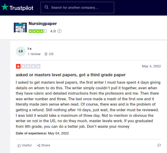 Nursingpaper.com have negative reviews on Trustpilot.