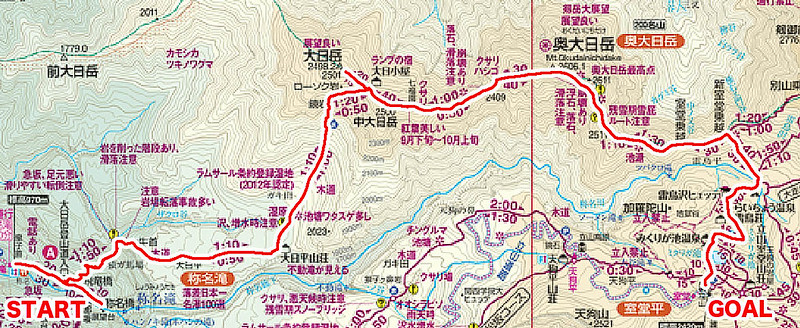 奥大日岳の地図