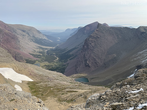 Looking down into the Boulder Creek drainage from Siyeh Pass