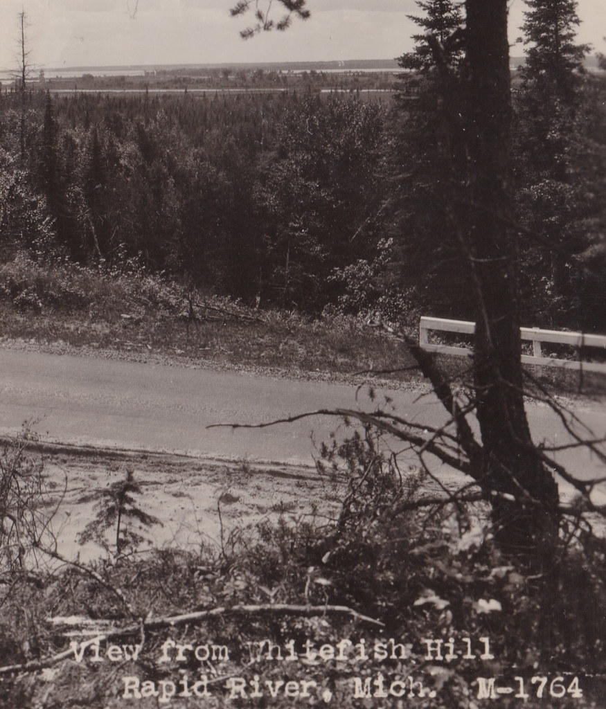 UP Rapid River Delta County MI RPPC c.1908 LOOKING TO LITTLE BAY De NOC Great View from Whitefish Hill, near RAPID RIVER, Michigan Real Photo Postcard Michigan Photographer UNK3