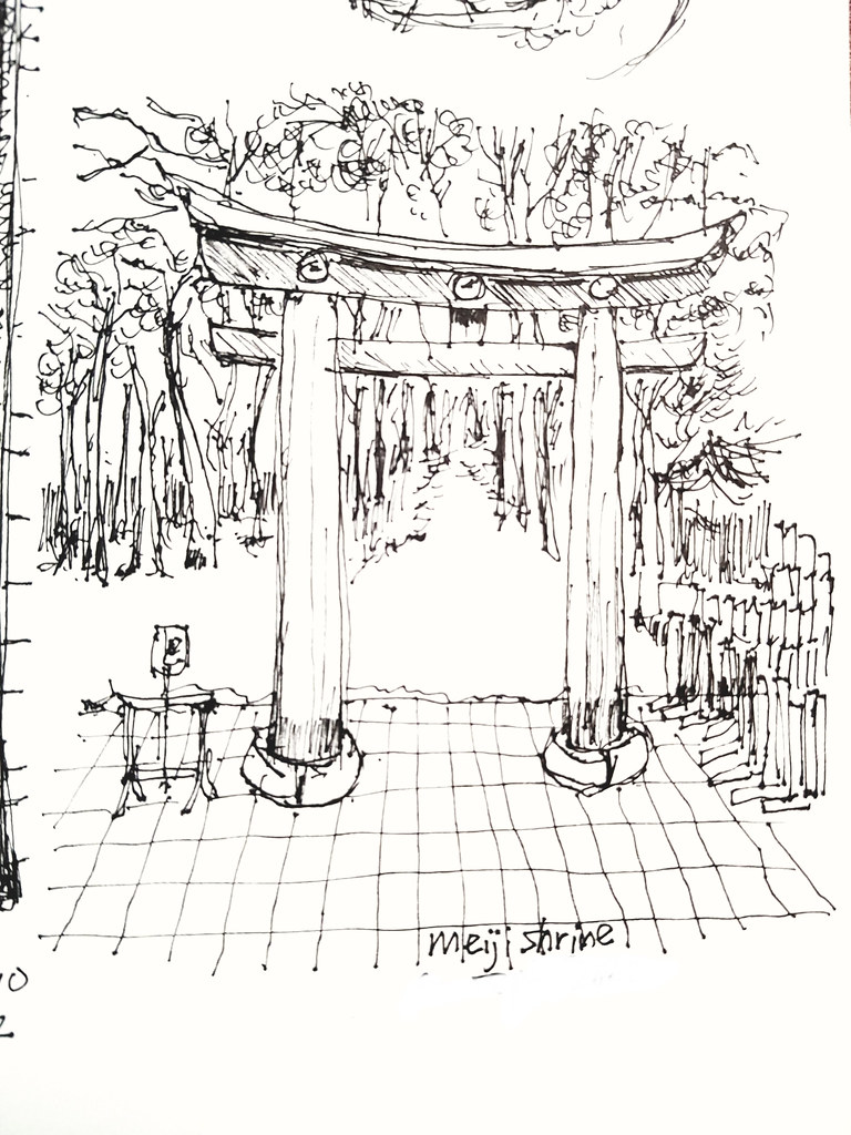 明治神宫-日本 Meiji Shrine (Japan) - 建築素描 Architectural sketches (Artline pen 0.1) ...