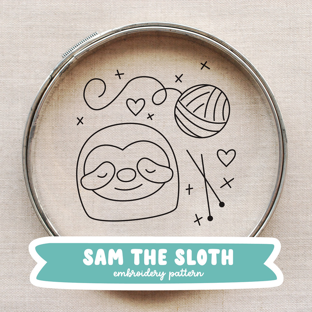 Sam the Sloth Embroidery Pattern