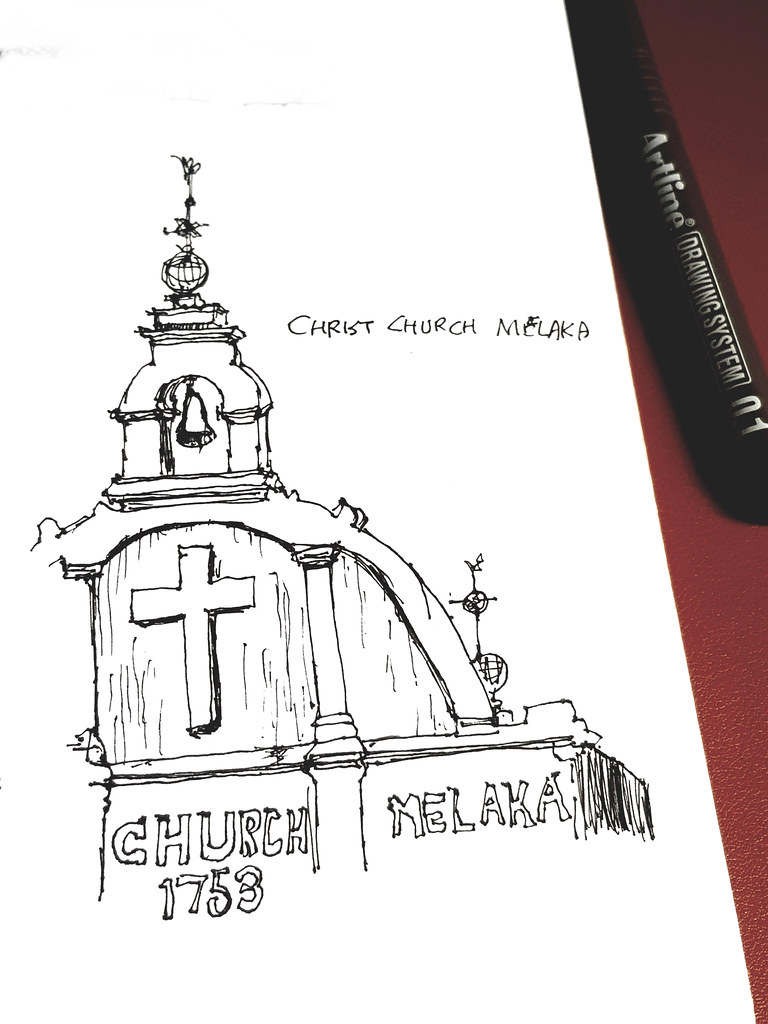 聖公會六甲基督堂 Christ Church Melaka - 建築素描 Architectural sketches (Artline pen 0.1) ...