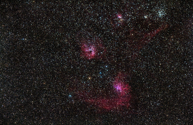 Emission nebulae IC405 and IC410 in the constellation Auriga at only 15 degrees above my northern horizon.