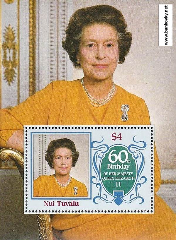 Známky Tuvalu Nui 1986 Kráľovna Alžbeta II. MNH hárček