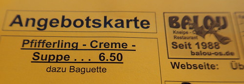 Ausschnitt aus der Angebotskarte des Kneipenrestaurant Balou in Osnabrück