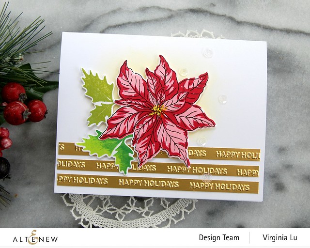 Altenew-Happy Holidays 3D Embossing Folder-Poinsettia and Berries Stamp & Die Bundle-Brushed Gold Metallic Card Stock-003