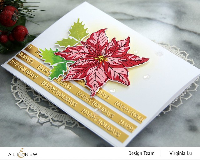 Altenew-Happy Holidays 3D Embossing Folder-Poinsettia and Berries Stamp & Die Bundle-Brushed Gold Metallic Card Stock-001
