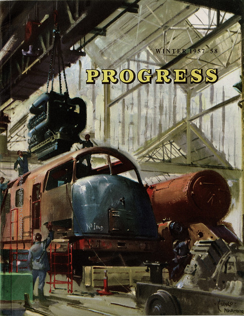 Progress : the magazine of Unilever : Winter 1957 - 1958 : cover by Terence Cuneo - Swindon Works : front cover
