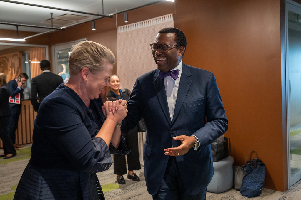 Dr. Adesina greets an official