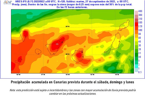 Mapa de precipitación acumulada en Canarias para los próximos días