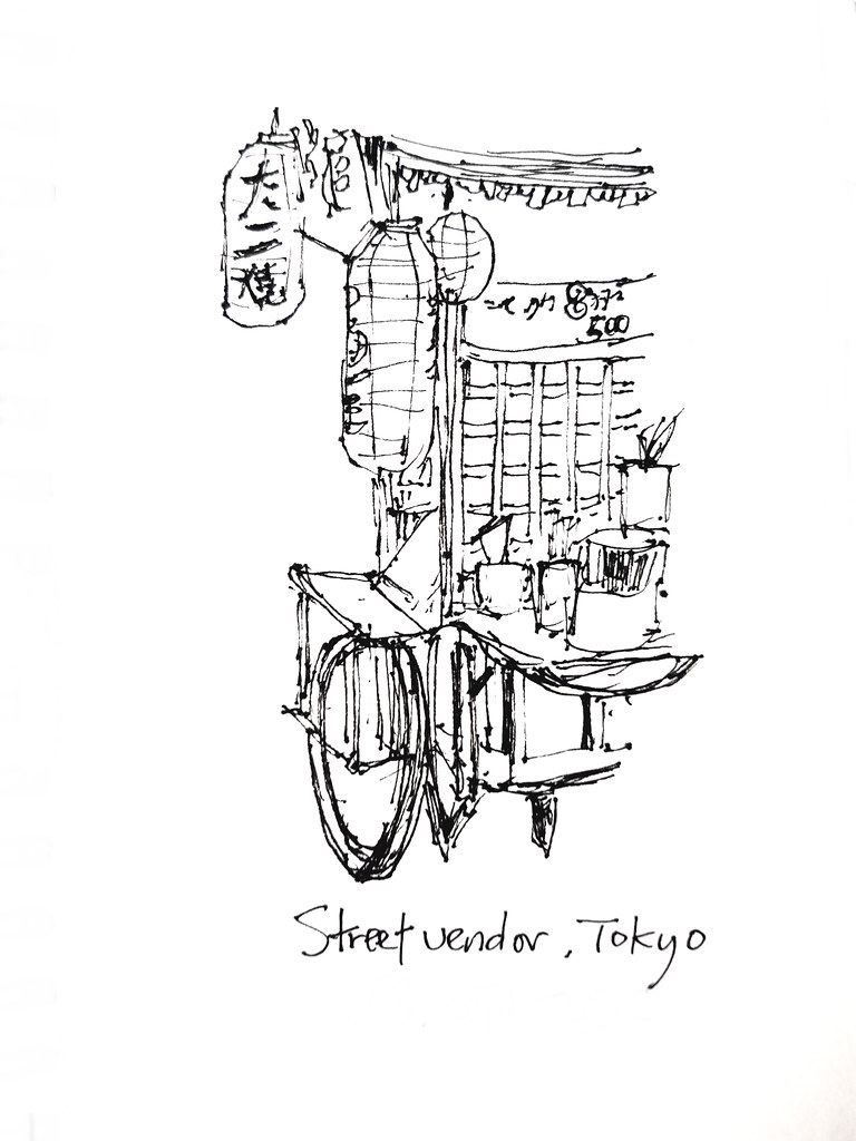 東京街頭小販 Tokyo Street Vendor - 城市草圖 Urban Sketches (Artline Pen 0.1) ...