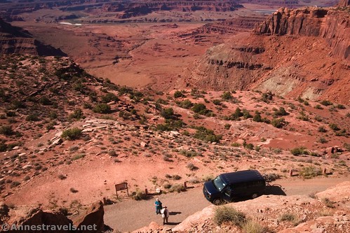 Looking back down at the parking area for Minor Overlook, Canyon Rims Recreation Area, Utah