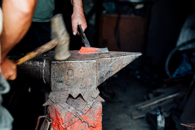 Hammer Forging Axe Head on Anvil, Korçë Albania