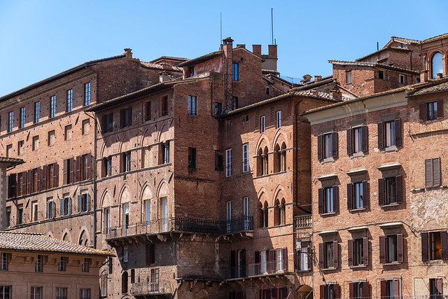 Ancient House Facades At The Campo Square In Siena, Tuscany