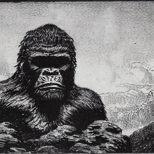 'an etching of King Kong' Deforum Stable Diffusion v0.4