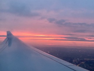 Sunrise sky, landing at Amsterdam Schiphol Airport, Netherlands