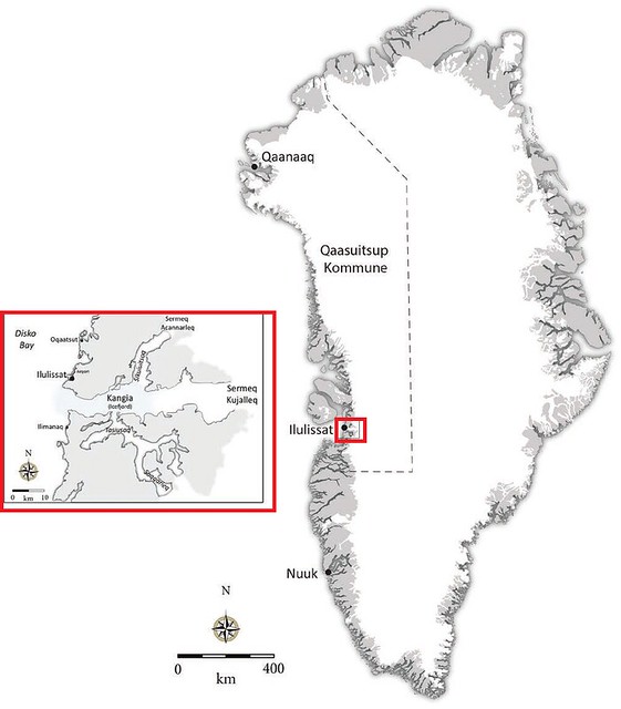 Mapa de situación de Ilulissat en el oeste de Groenlandia