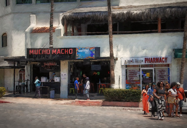 Mucho Macho Mex Grill and one more Pharmacy, Downtown Cabo