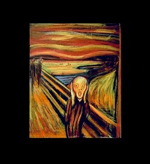 My study version of Edward Munchu2019s u201cThe Scream u201c. Polychromos pencil drawing by jmsw on black card, highlights in Gouache.