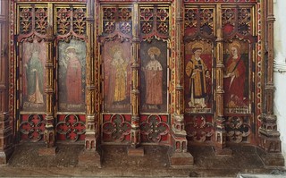 screen (south): St Gregory, St Jerome, St Edward the Confessor, St Walstan, St Lawrence, St Apollonia