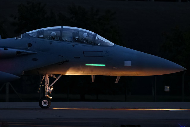 F-15E preparing for evening departure