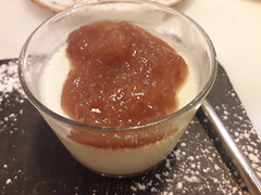 Panacotta and peach compote