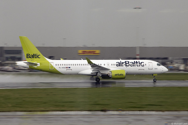 AirBaltic Airbus A220-300, YL-AAU; Amsterdam Airport Schiphol, the Netherlands.