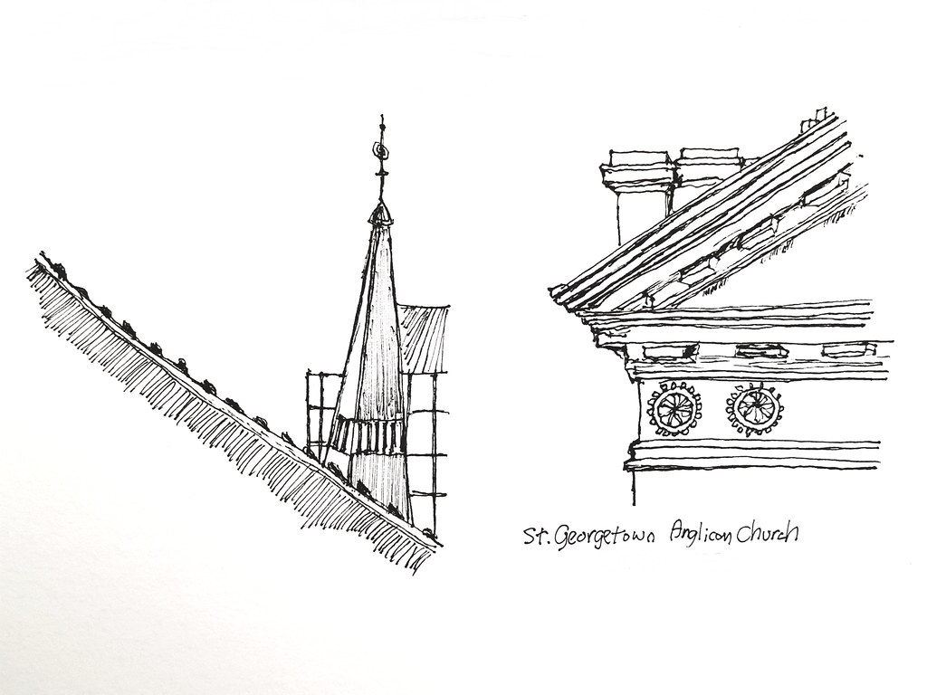 檳城聖喬治教堂 St.George Anglican Church (Penang) - 建築素描 Architectural sketches (Artline pen 0.1) ...