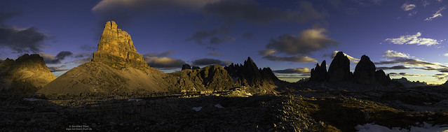 Beauty of the dolomites - Sunset panorama with Schusterplatte, Toblinger Knoten, Paternkofel and Drei Zinnen N°2