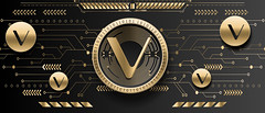 Vechain VET crypto golden coin futuristic black background 1