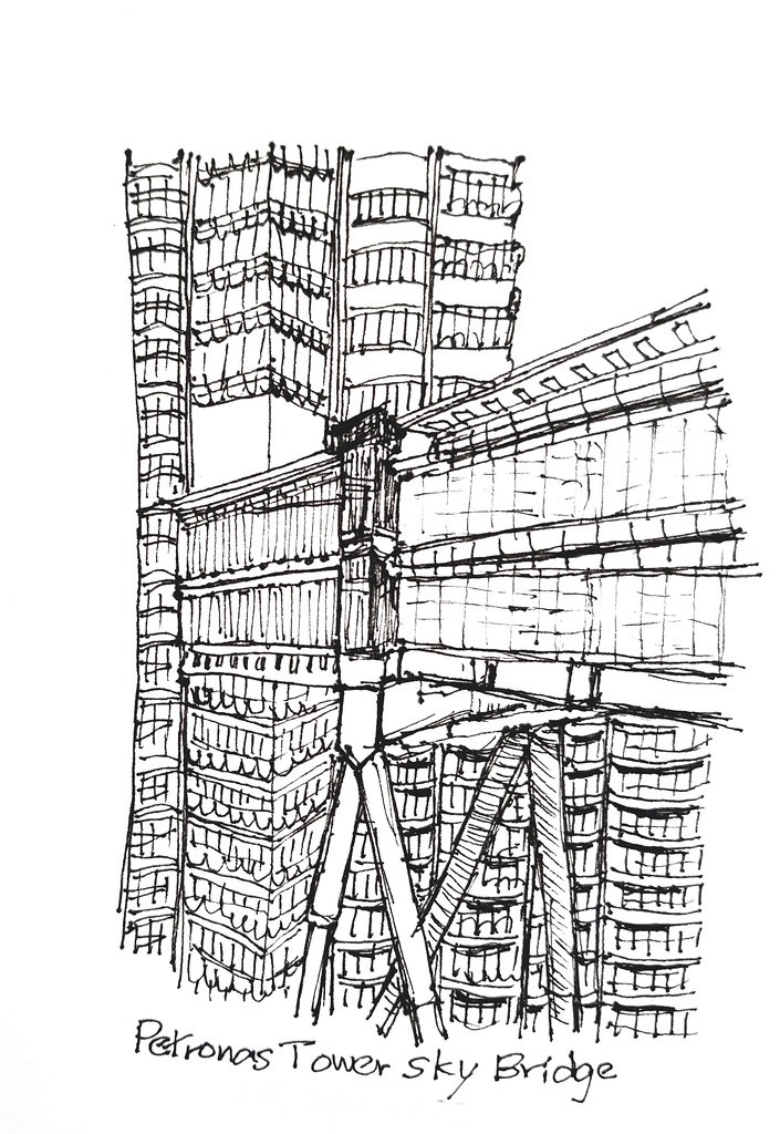 雙子塔天橋 Petronas Tower Sky Bridge - 建築素描 Architectural sketches (Artline pen 0.1) ...
