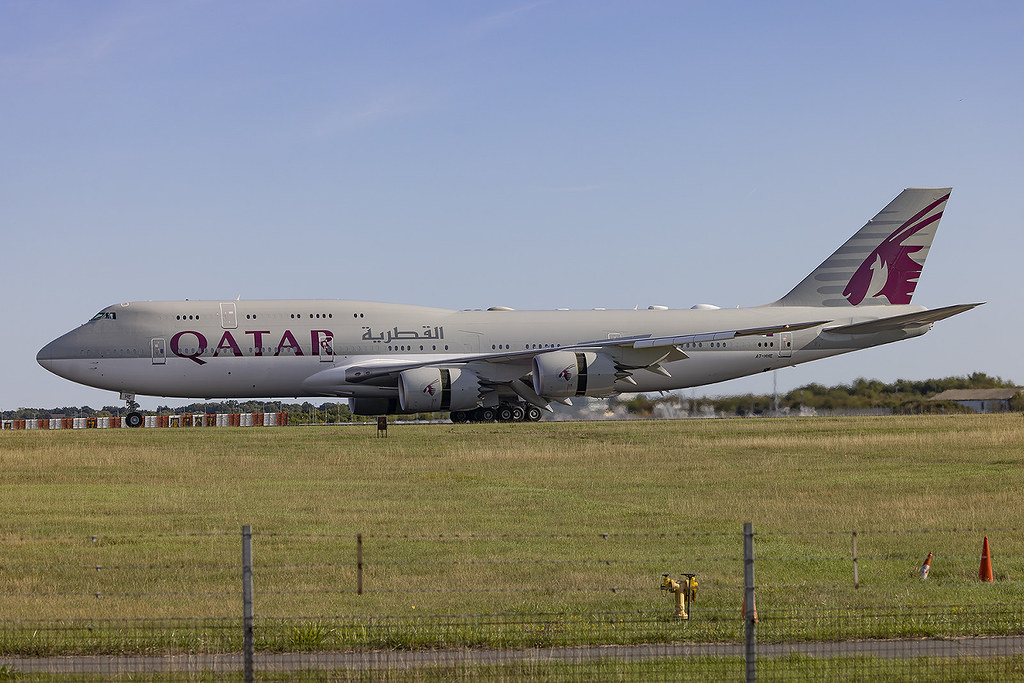 A7-HHE, Boeing 747-8KB Qatar Amiri Flight @ London-Standsted STN EGSS