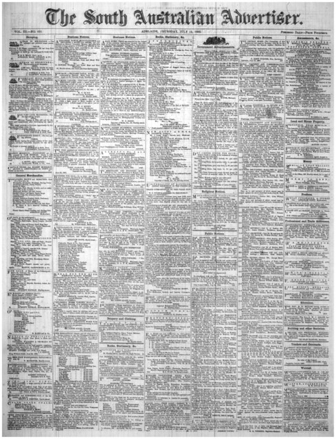The South Australian Advertiser - Thursday July 12 1860.