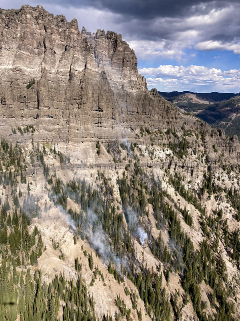 The Big Horn Fire, a remote wildfire located in steep, rocky terrain in the northwest corner of Yellowstone National Park.