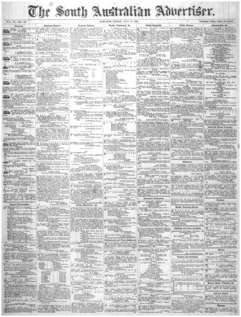 The South Australian Advertiser - Friday July 12 1861.